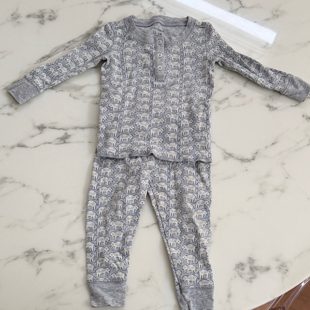 Gray Elephant Print Kids Pajamas